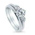 thumbnail image 1 of BERRICLE Sterling Silver 3-Stone Wedding Engagement Rings 1.25 Carat Octagon Sun Cut Cubic Zirconia CZ Ring Set for Women, Rhodium Plated Size 6.5, 1 of 10