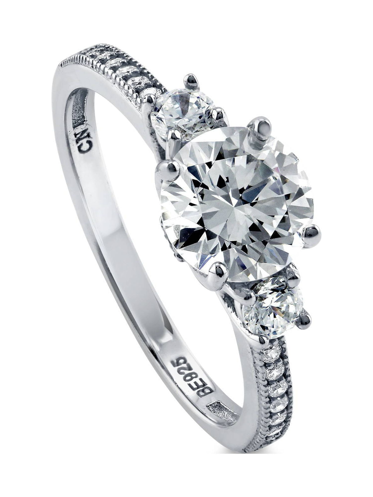 BERRICLE Sterling Silver 3-Stone Wedding Engagement Rings 1.25 Carat Round Cut Cubic Zirconia CZ Promise Ring for Women, Rhodium Plated Size 5