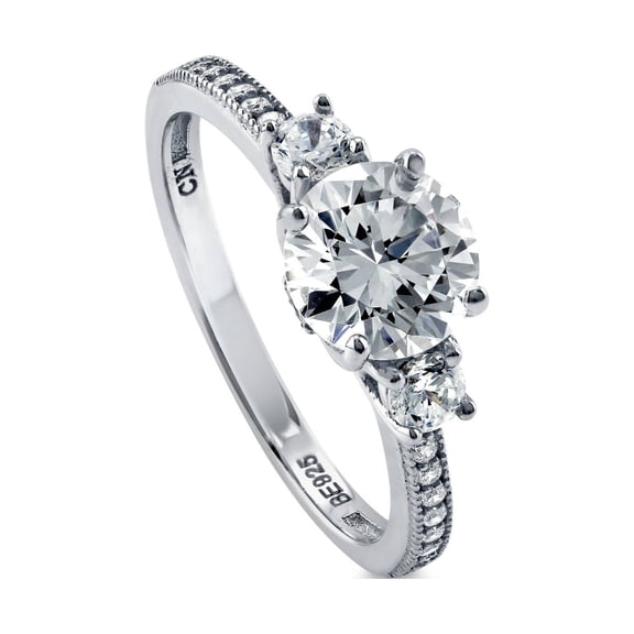 BERRICLE Sterling Silver 3-Stone Wedding Engagement Rings 1.25 Carat Round Cut Cubic Zirconia CZ Promise Ring for Women, Rhodium Plated Size 5