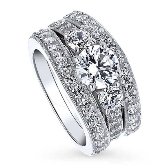 BERRICLE Sterling Silver 3-Stone Wedding Engagement Rings 1.25 Carat Round Cut Cubic Zirconia CZ Ring Set for Women, Rhodium Plated Size 4.5