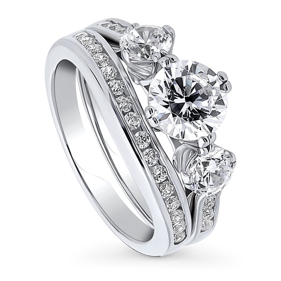 BERRICLE Sterling Silver 3-Stone Wedding Engagement Rings 1.25 Carat Round Cut Cubic Zirconia CZ Ring Set for Women, Rhodium Plated Size 8.5