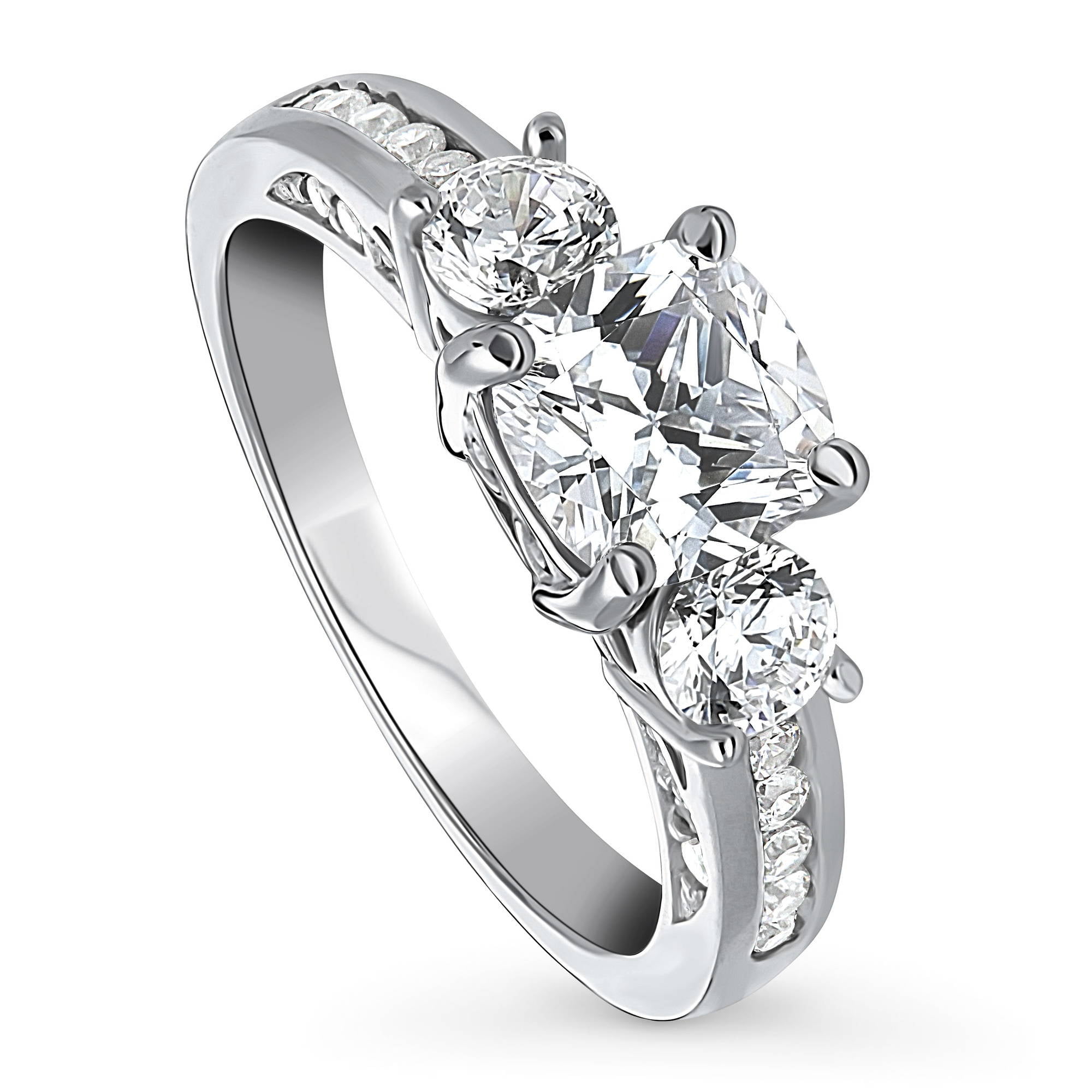 BERRICLE Sterling Silver 3-Stone Wedding Engagement Rings 1.5 Carat Cushion Cut Cubic Zirconia CZ Promise Ring for Women, Rhodium Plated Size 9