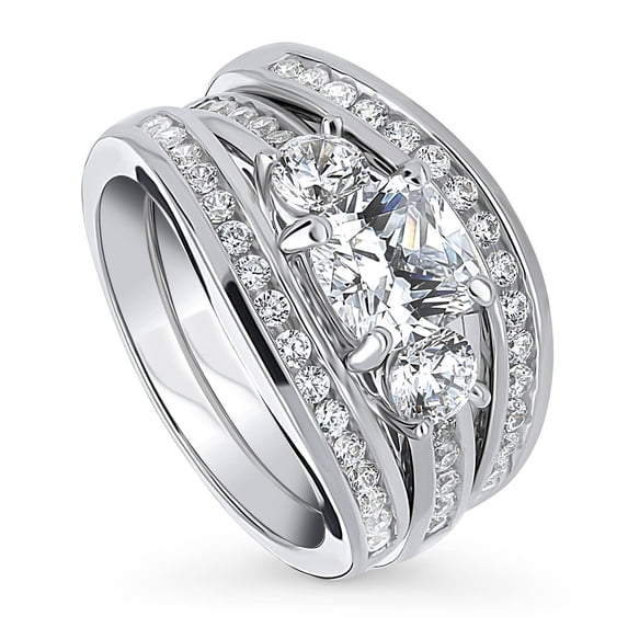 BERRICLE Sterling Silver 3-Stone Wedding Engagement Rings 1.5 Carat Cushion Cut Cubic Zirconia CZ Ring Set for Women, Rhodium Plated Size 9.5