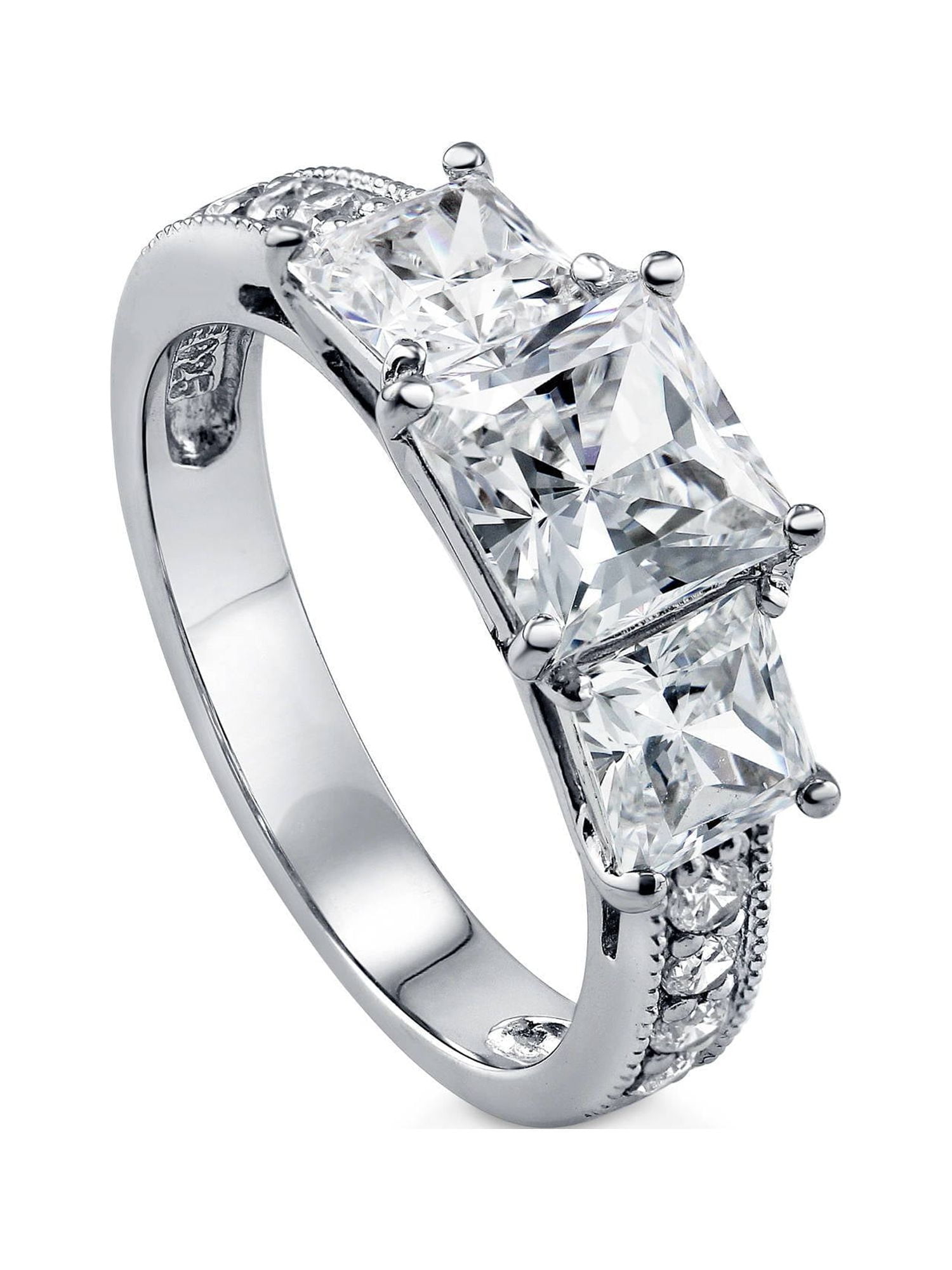 BERRICLE Sterling Silver 3-Stone Wedding Engagement Rings 1.6 Carat Princess Cut Cubic Zirconia CZ Promise Ring for Women, Rhodium Plated Size 7.5
