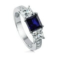 thumbnail image 1 of BERRICLE Sterling Silver 3-Stone Wedding Engagement Rings 1.6 Carat Simulated Blue Sapphire Princess Cut Cubic Zirconia CZ Anniversary Promise Ring for Women, Rhodium Plated Size 5, 1 of 9