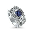 thumbnail image 1 of BERRICLE Sterling Silver 3-Stone Wedding Engagement Rings 1.6 Carat Simulated Blue Sapphire Princess Cut Cubic Zirconia CZ Ring Set for Women, Rhodium Plated Size 9, 1 of 9