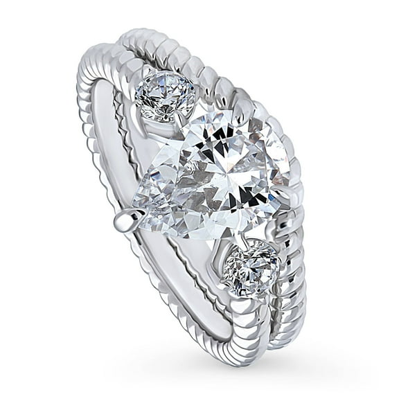 BERRICLE Sterling Silver 3-Stone Wedding Engagement Rings 1.8 Carat Pear Cut Cubic Zirconia CZ Woven Ring Set for Women, Rhodium Plated Size 4