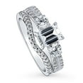 thumbnail image 1 of BERRICLE Sterling Silver 3-Stone Wedding Engagement Rings 1 Carat Emerald Cut Cubic Zirconia CZ Ring Set for Women, Rhodium Plated Size 6, 1 of 17