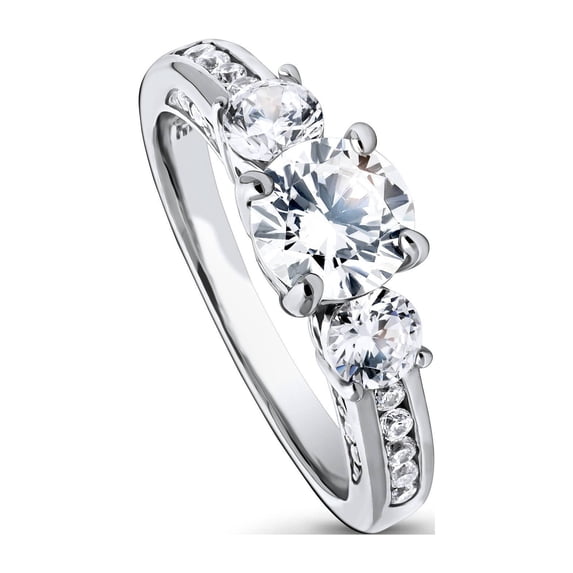 BERRICLE Sterling Silver 3-Stone Wedding Engagement Rings 1 Carat Round Cut Cubic Zirconia CZ Promise Ring for Women, Rhodium Plated Size 8