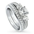 thumbnail image 1 of BERRICLE Sterling Silver 3-Stone Wedding Engagement Rings 1 Carat Round Cut Cubic Zirconia CZ Ring Set for Women, Rhodium Plated Size 8, 1 of 18