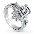 thumbnail image 1 of BERRICLE Sterling Silver 3-Stone Wedding Engagement Rings 2.1 Carat Emerald Cut Cubic Zirconia CZ Flower Ring Set for Women, Rhodium Plated Size 4, 1 of 18