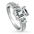 thumbnail image 1 of BERRICLE Sterling Silver 3-Stone Wedding Engagement Rings 2.1 Carat Emerald Cut Cubic Zirconia CZ Promise Ring for Women, Rhodium Plated Size 7.5, 1 of 10