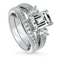 thumbnail image 1 of BERRICLE Sterling Silver 3-Stone Wedding Engagement Rings 2.1 Carat Emerald Cut Cubic Zirconia CZ Ring Set for Women, Rhodium Plated Size 6.5, 1 of 19