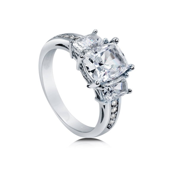 BERRICLE Sterling Silver 3-Stone Wedding Engagement Rings 2.6 Carat Cushion Cut Cubic Zirconia CZ Ring for Women, Rhodium Plated Size 9.5