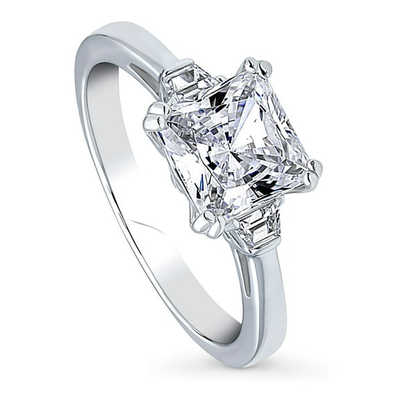 BERRICLE Sterling Silver 3-Stone Wedding Engagement Rings 2 Carat Princess Cut Cubic Zirconia CZ Ring for Women, Rhodium Plated Size 5