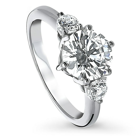 BERRICLE Sterling Silver 3-Stone Wedding Engagement Rings 2 Carat Round Cut Cubic Zirconia CZ Ring for Women, Rhodium Plated Size 5