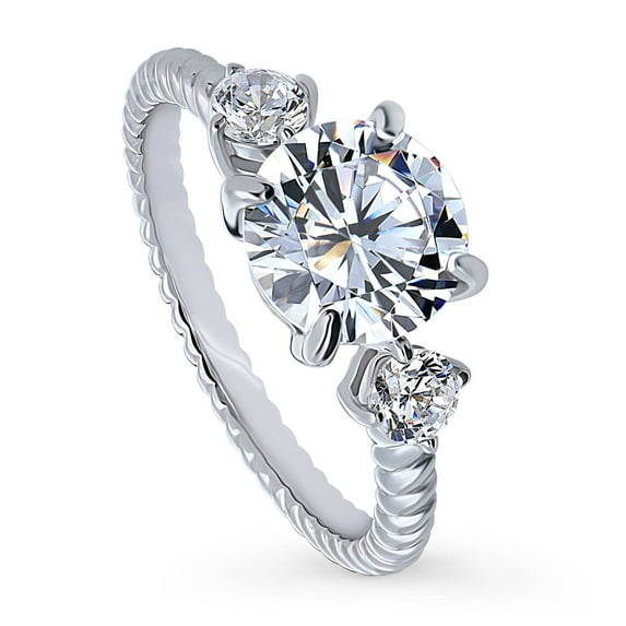 BERRICLE Sterling Silver 3-Stone Wedding Engagement Rings 2 Carat Round Cut Cubic Zirconia CZ Woven Ring for Women, Rhodium Plated Size 10