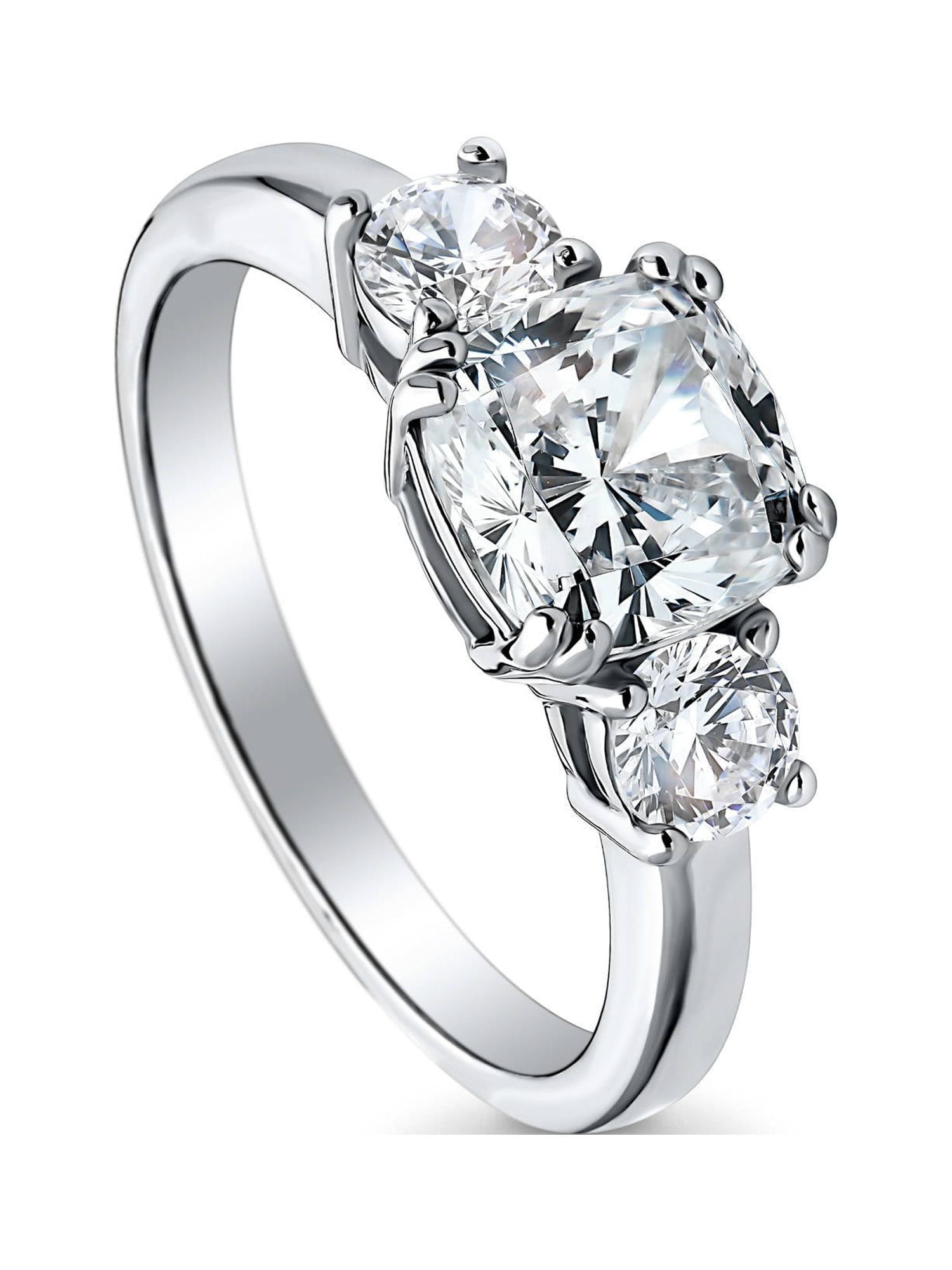 BERRICLE Sterling Silver 3-Stone Wedding Engagement Rings 2 Carat Cushion Cut Cubic Zirconia CZ Promise Ring for Women, Rhodium Plated Size 10