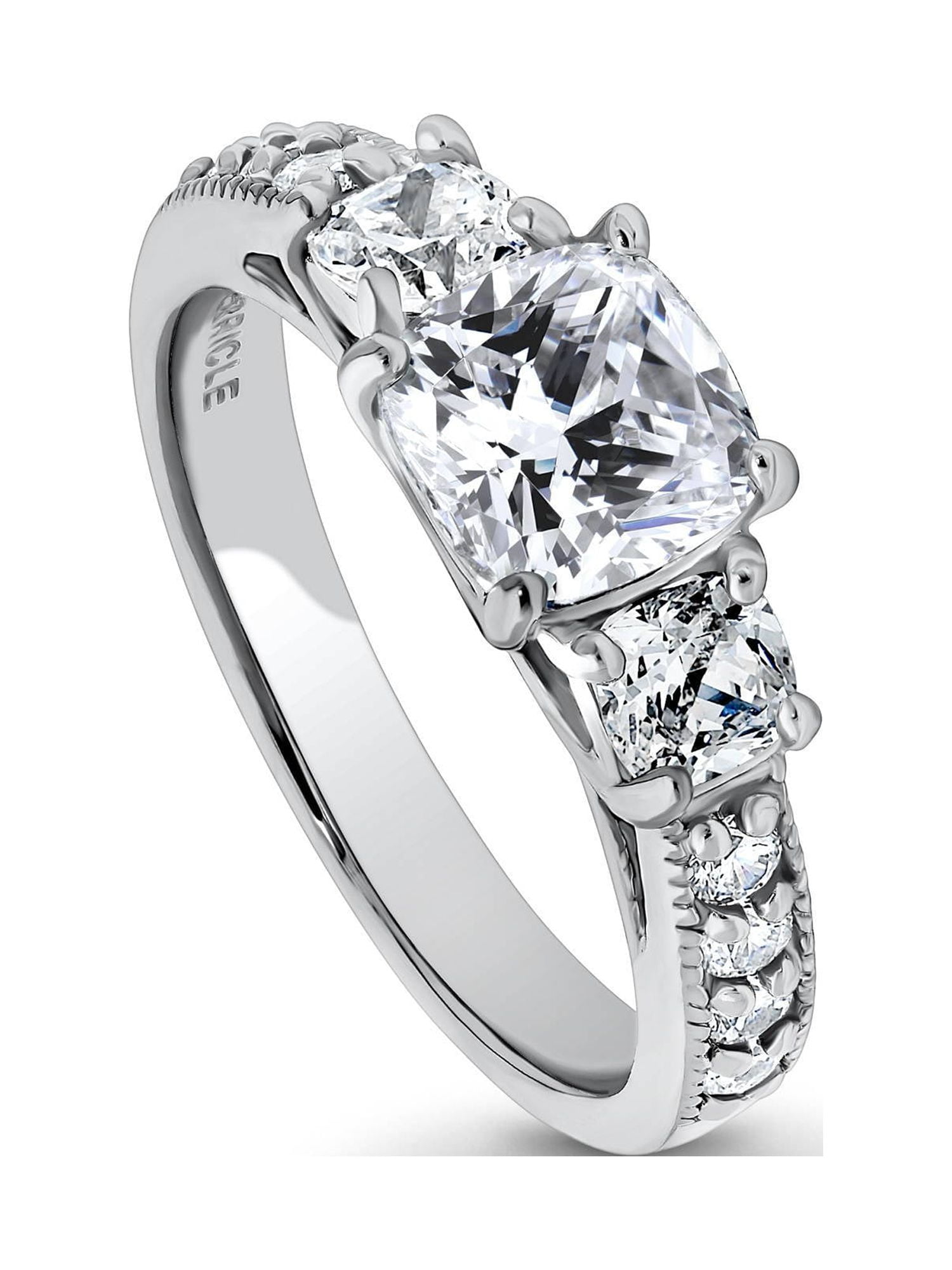 BERRICLE Sterling Silver 3-Stone Wedding Engagement Rings 1.5 Carat Cushion Cut Cubic Zirconia CZ Promise Ring for Women, Rhodium Plated Size 10