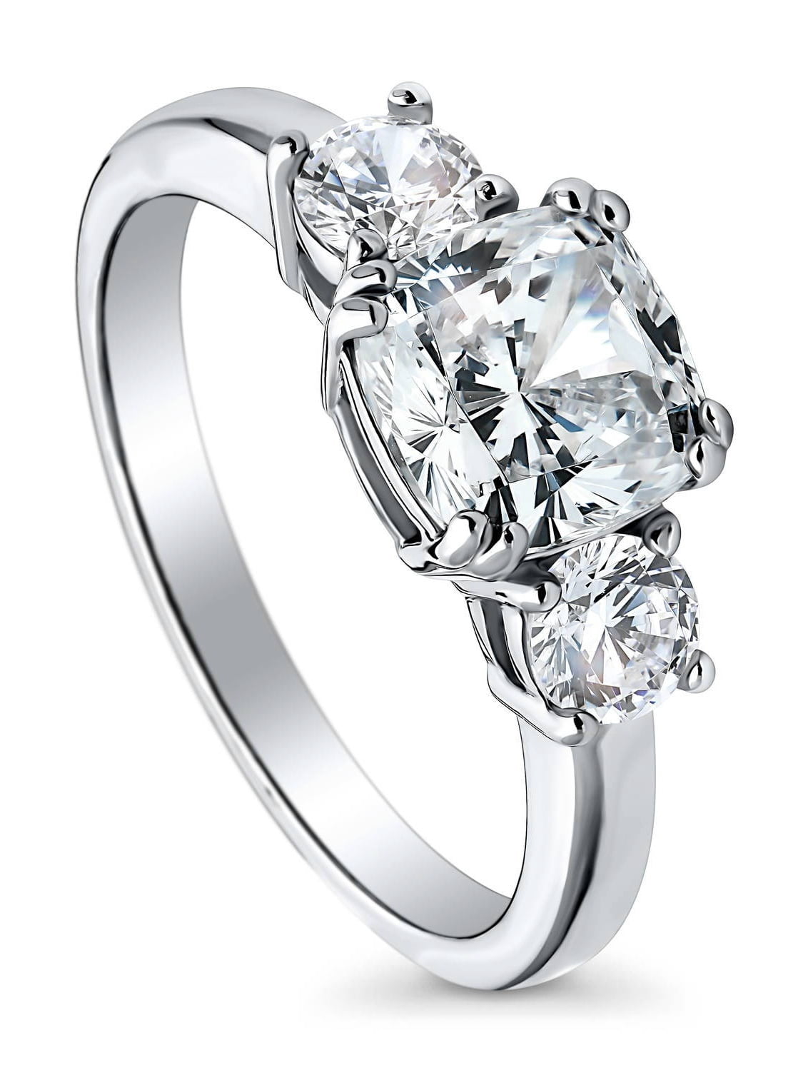 BERRICLE Sterling Silver 3 Stone Wedding Engagement Rings Cushion Cut Cubic Zirconia CZ Promise