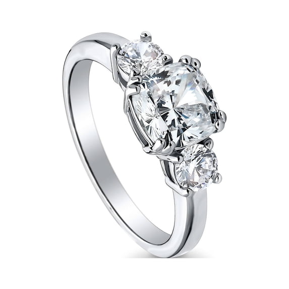 BERRICLE Sterling Silver 3-Stone Wedding Engagement Rings Cushion Cut Cubic Zirconia CZ Promise Ring for Women, Rhodium Plated Size 8