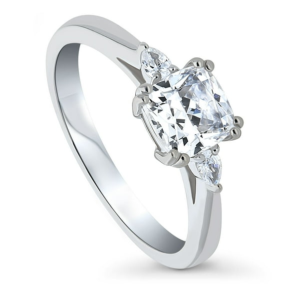 BERRICLE Sterling Silver 3-Stone Wedding Engagement Rings 1.25 Carat Cushion Cut Cubic Zirconia CZ Promise Ring for Women, Rhodium Plated Size 8