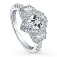 thumbnail image 1 of BERRICLE Sterling Silver 3-Stone Wedding Engagement Rings 1.3 Carat Pear Cut Cubic Zirconia CZ Halo Ring for Women, Rhodium Plated Size 9, 1 of 10