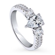 Gem Stone King 10K White Gold 3-Stone Birthstone & Diamond Ring | Customizable Engagement, Wedding, Promise Ring