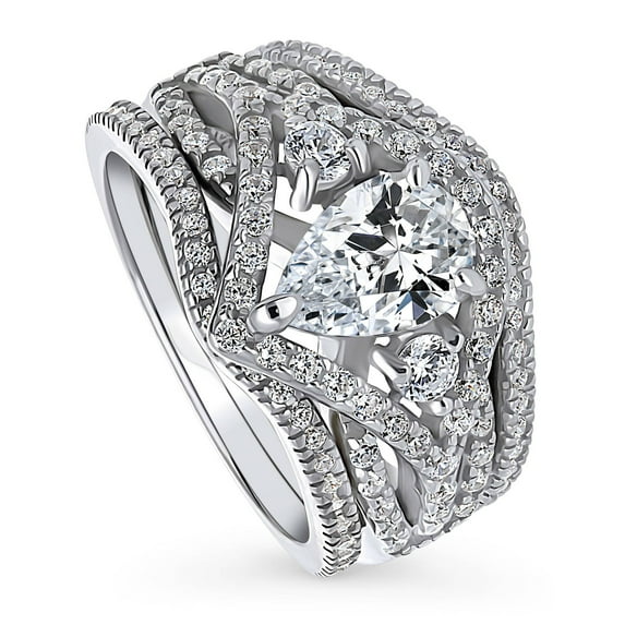 BERRICLE Sterling Silver Wishbone Wedding Engagement Rings 1.3 Carat Cubic Zirconia CZ Woven Ring Set for Women, Rhodium Plated Size 5