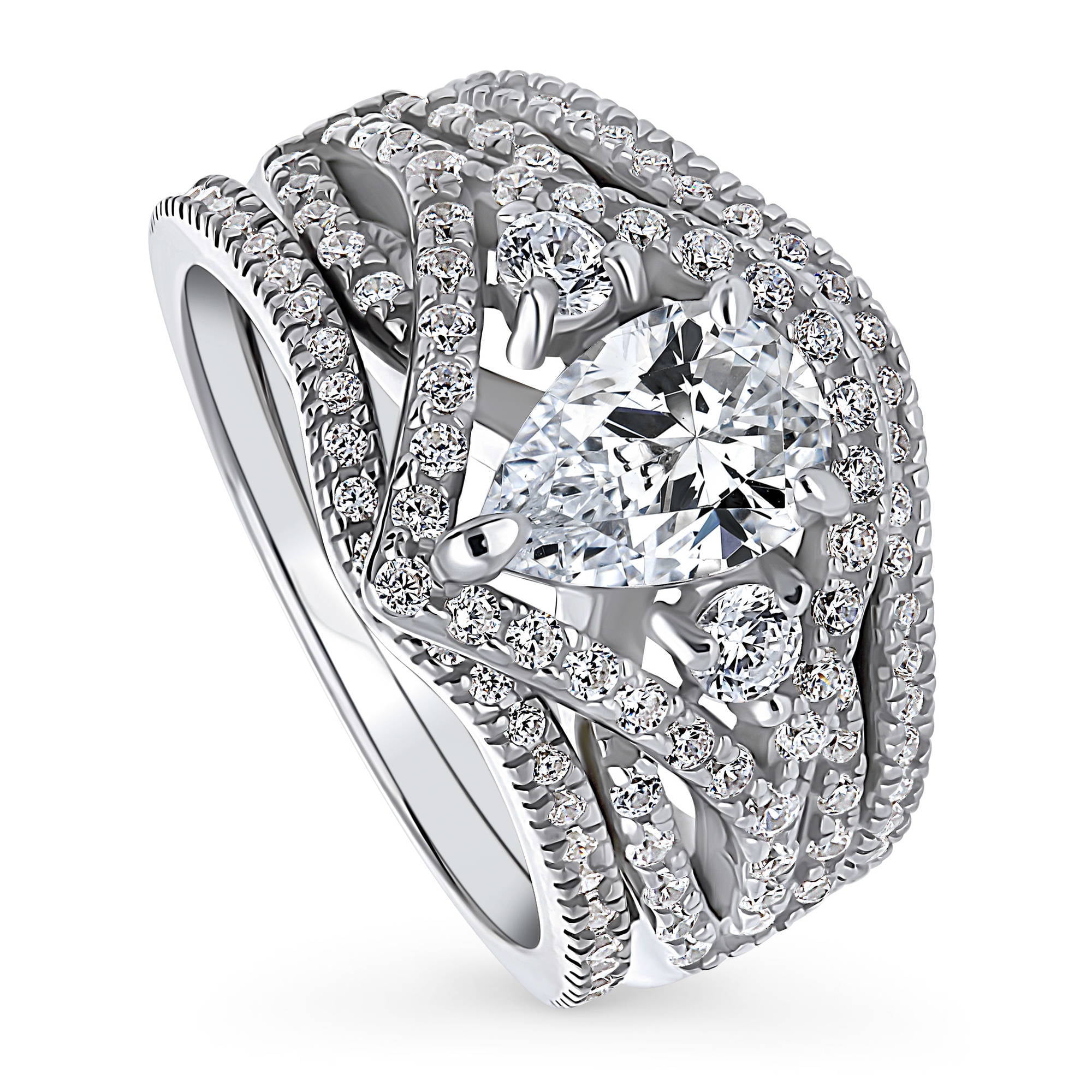 BERRICLE Sterling Silver Wishbone Wedding Engagement Rings 1.3 Carat Cubic Zirconia CZ Woven Ring Set for Women, Rhodium Plated Size 7.5