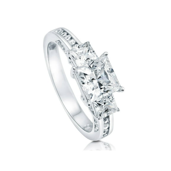 BERRICLE Sterling Silver 3-Stone Wedding Engagement Rings 1.6 Carat Princess Cut Cubic Zirconia CZ Promise Ring for Women, Rhodium Plated Size 4.5