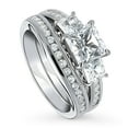 thumbnail image 1 of BERRICLE Sterling Silver 3-Stone Wedding Engagement Rings 1.6 Carat Princess Cut Cubic Zirconia CZ Ring Set for Women, Rhodium Plated Size 9.5, 1 of 18