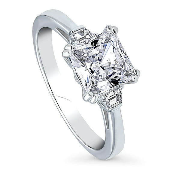 BERRICLE Sterling Silver 3-Stone Wedding Engagement Rings 2 Carat Princess Cut Cubic Zirconia CZ Ring for Women, Rhodium Plated Size 10