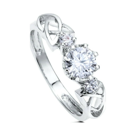 BERRICLE Sterling Silver 3-Stone Wedding Engagement Rings 0.8 Carat Round Cut Cubic Zirconia CZ Celtic Knot Promise Ring for Women, Rhodium Plated Size 4.5