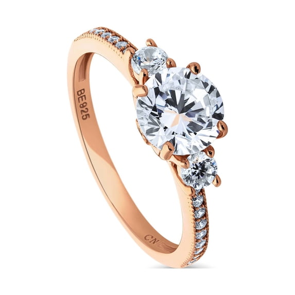 BERRICLE Sterling Silver 3-Stone Wedding Engagement Rings 1.25 Carat Round Cut Cubic Zirconia CZ Promise Ring for Women, Rose Gold Plated Size 10