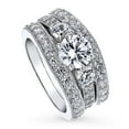 thumbnail image 1 of BERRICLE Sterling Silver 3-Stone Wedding Engagement Rings 1.25 Carat Round Cut Cubic Zirconia CZ Ring Set for Women, Rhodium Plated Size 9.5, 1 of 14