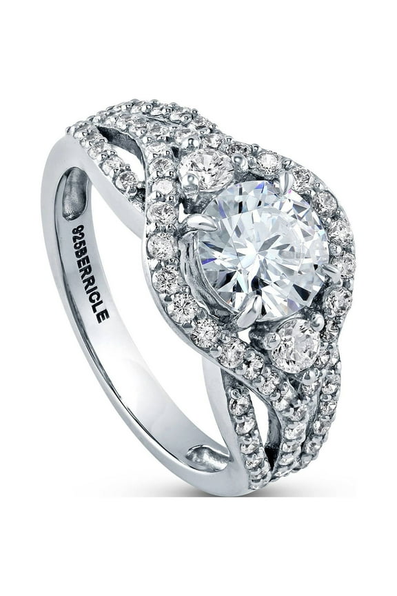 Sterling Silver 3-Stone Wedding Engagement Rings 1.25 Carat Round Cut Cubic Zirconia CZ Ring for Women, Rhodium Plated Size 10