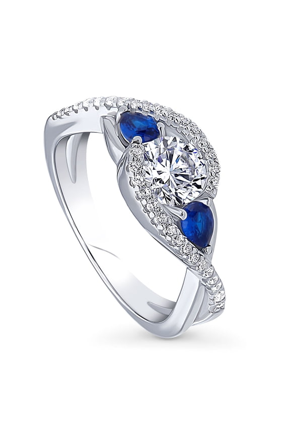 Sterling Silver 3-Stone Wedding Engagement Rings 0.8 Carat Round Cut Cubic Zirconia CZ Woven Ring for Women, Rhodium Plated Size 9