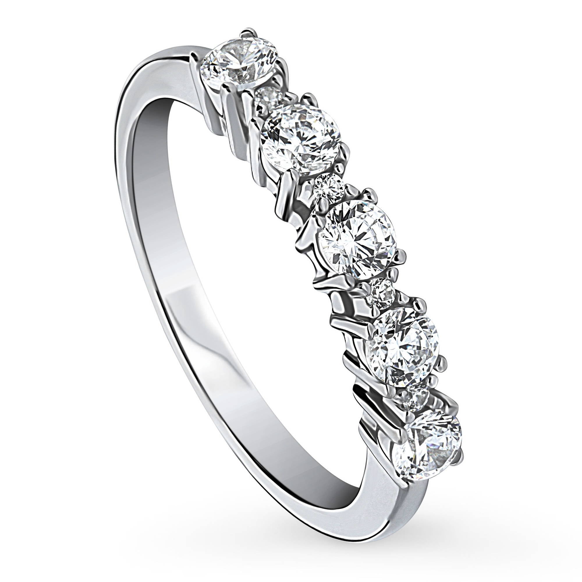 BERRICLE Sterling Silver Bar Ring With Cubic Zirconia - Rhodium Plated Statement Fashion Ring For Women