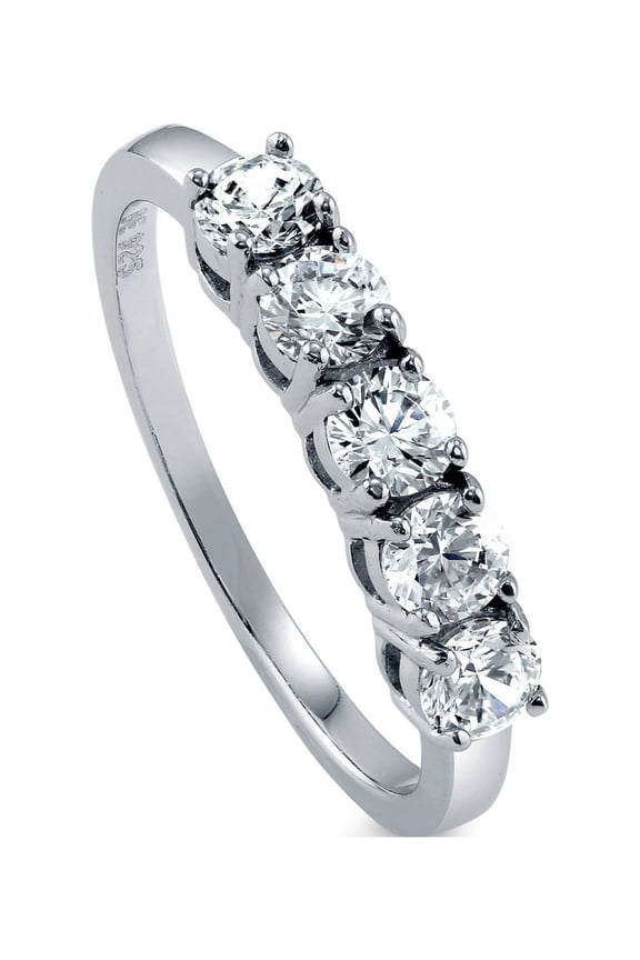 Sterling Silver 5-Stone Wedding Rings for Women, Cubic Zirconia CZ Ring Size 10