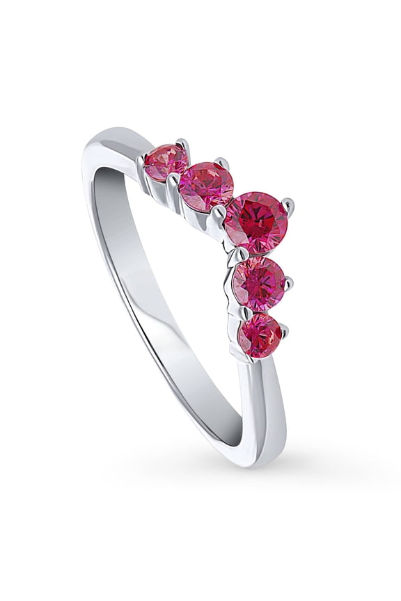 Sterling Silver 5-Stone Cubic Zirconia CZ Stackable Wishbone Fashion Curved Band for Women, Rhodium Plated Size 4