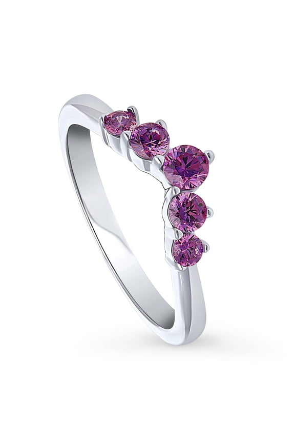 Sterling Silver 5-Stone Cubic Zirconia CZ Stackable Wishbone Fashion Curved Band for Women, Rhodium Plated Size 6.5