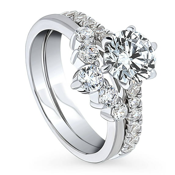 BERRICLE Sterling Silver 5-Stone Wedding Engagement Rings 1.25 Carat Cubic Zirconia CZ Solitaire Ring Set for Women, Rhodium Plated Size 5.5
