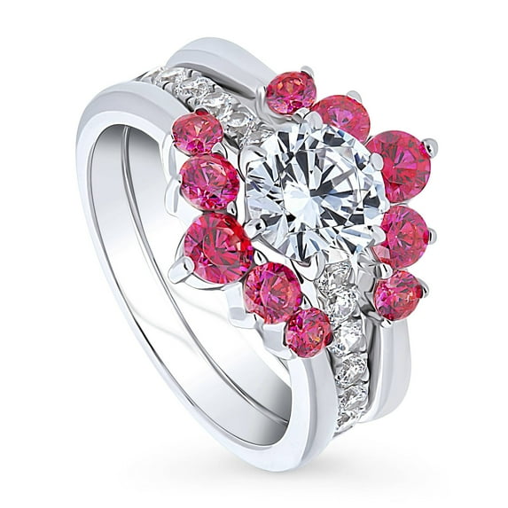 BERRICLE Sterling Silver 5-Stone Wedding Engagement Rings 1.25 Carat Cubic Zirconia CZ Solitaire Ring Set for Women, Rhodium Plated Size 5
