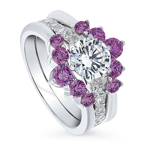 BERRICLE Sterling Silver 5-Stone Wedding Engagement Rings 1.25 Carat Cubic Zirconia CZ Solitaire Ring Set for Women, Rhodium Plated Size 6.5