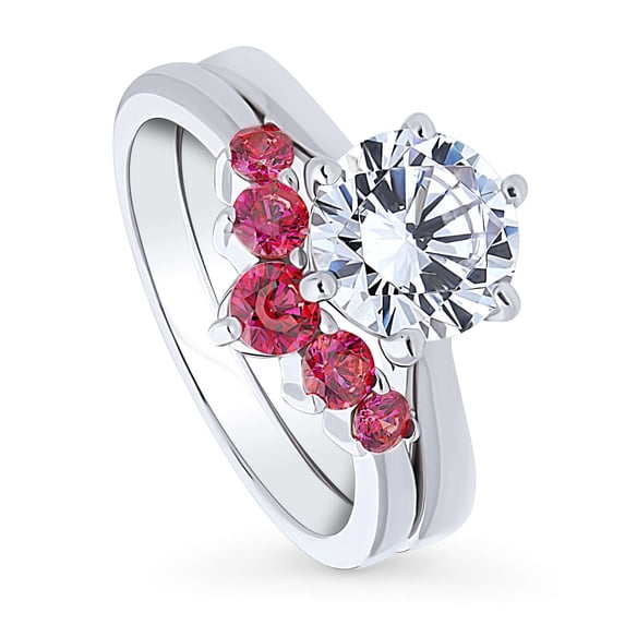 BERRICLE Sterling Silver 5-Stone Wedding Engagement Rings 2 Carat Cubic Zirconia CZ Solitaire Ring Set for Women, Rhodium Plated Size 6
