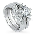 thumbnail image 1 of BERRICLE Sterling Silver Solitaire 5-Stone Wishbone Engagement Rings Statement Stackable Band for Women, 2 Carat Round Cut Cubic Zirconia CZ Ring Set Size 8, 1 of 19