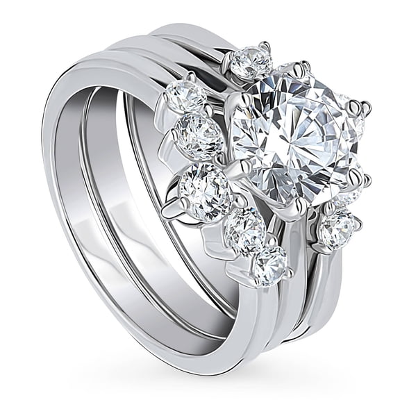 BERRICLE Sterling Silver Solitaire 5-Stone Wishbone Engagement Rings Statement Stackable Band for Women, 2 Carat Round Cut Cubic Zirconia CZ Ring Set Size 9