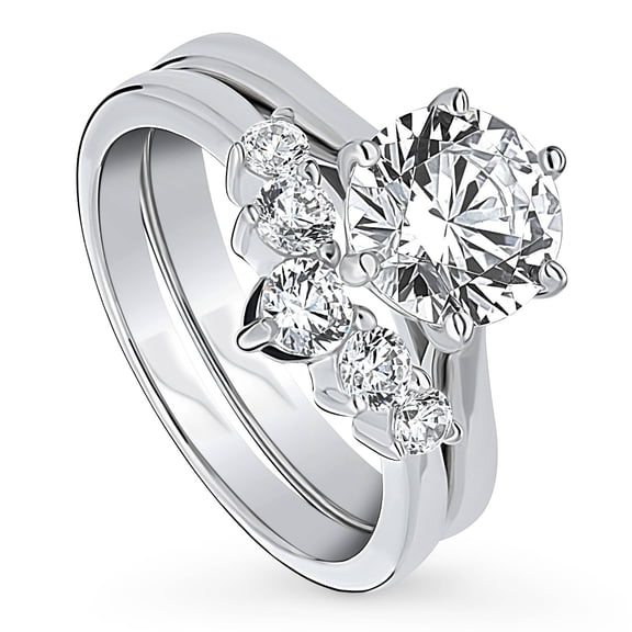 BERRICLE Sterling Silver 5-Stone Wedding Engagement Rings 2 Carat Cubic Zirconia CZ Solitaire Ring Set for Women, Rhodium Plated Size 9