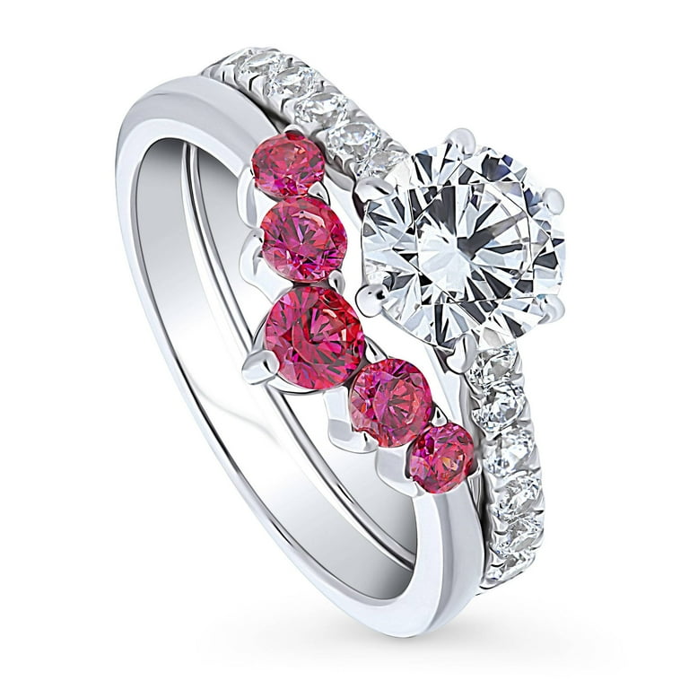 Engagement Ring Cubic Zirconia Solitaire and on Band Rhodium on Sterling Silver Engagement Ring Cubic Zirconia Solitaire and on Band Rhodium on Sterling Silver